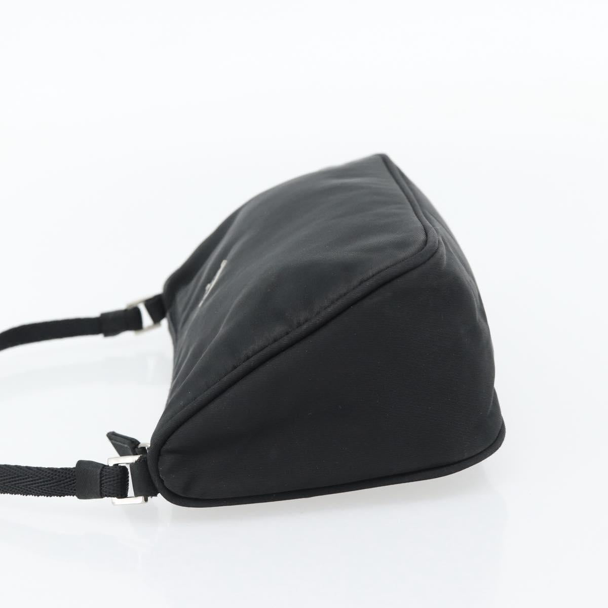 PRADA Hand Pouch Bag Nylon Black Silver Auth 182100