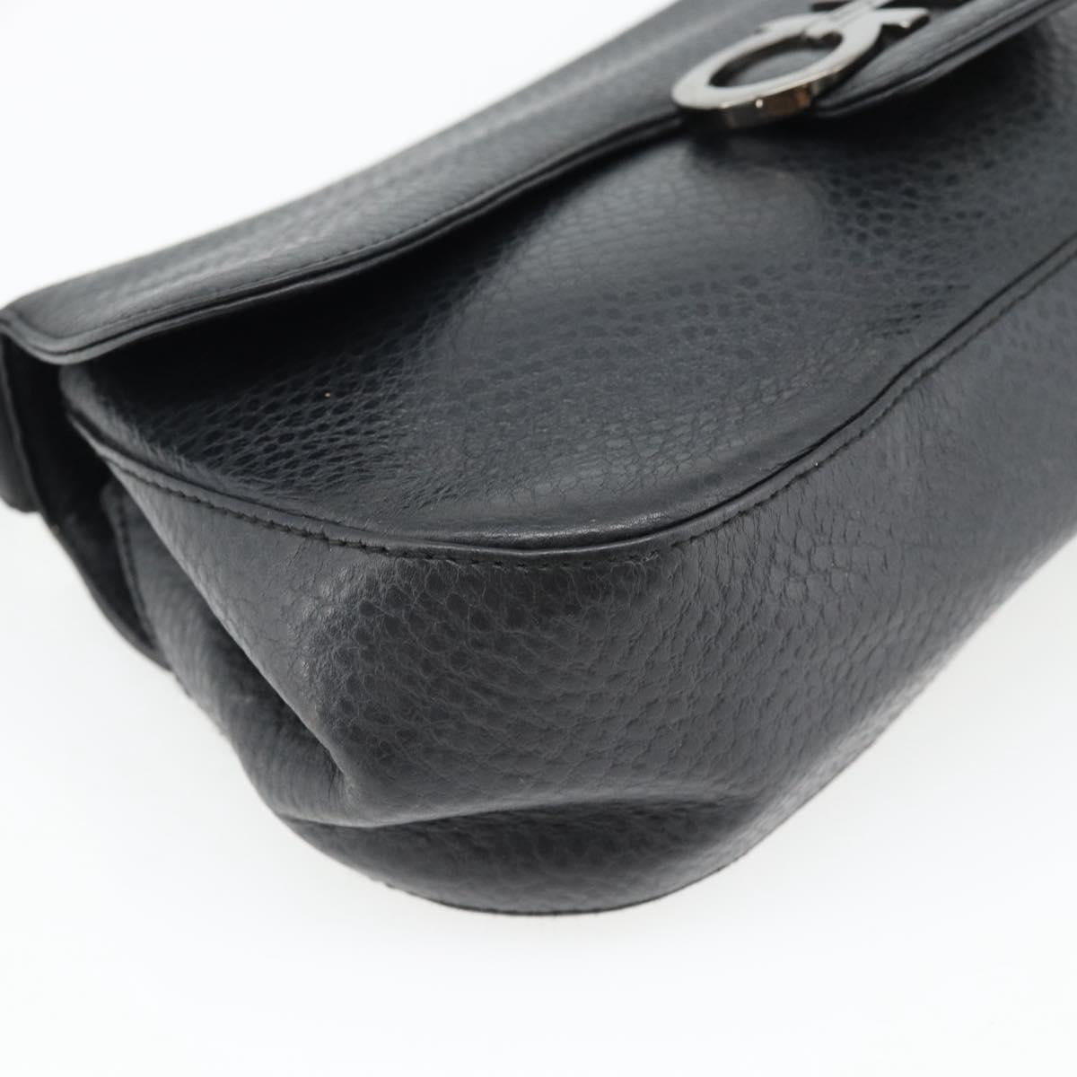 Salvatore Ferragamo Gancini Shoulder Bag Leather Black Silver Auth 182102A