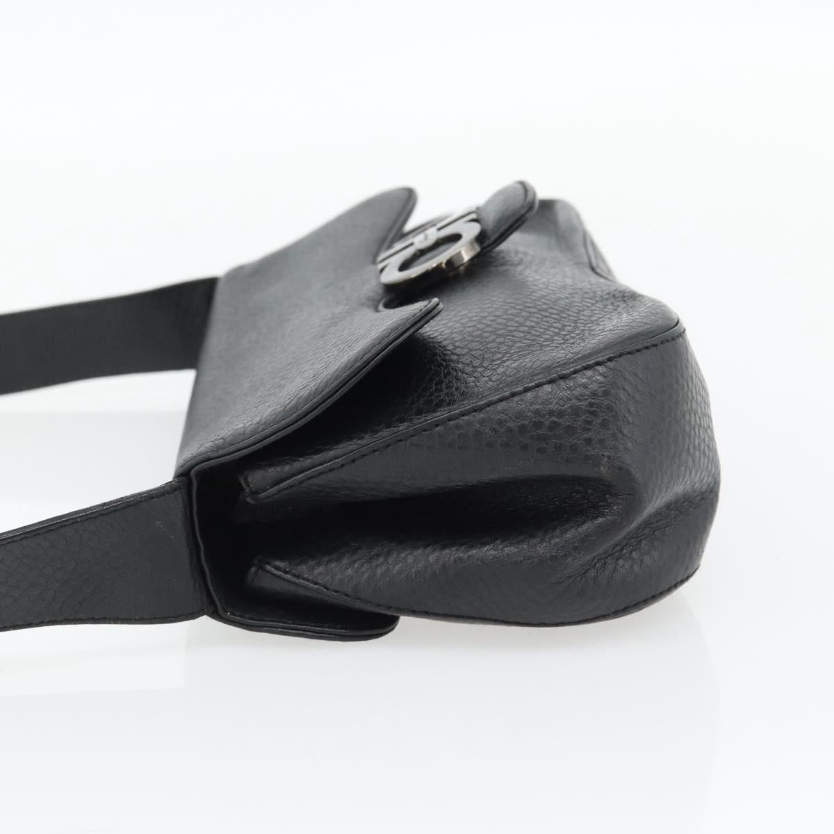 Salvatore Ferragamo Gancini Shoulder Bag Leather Black Silver Auth 182102A