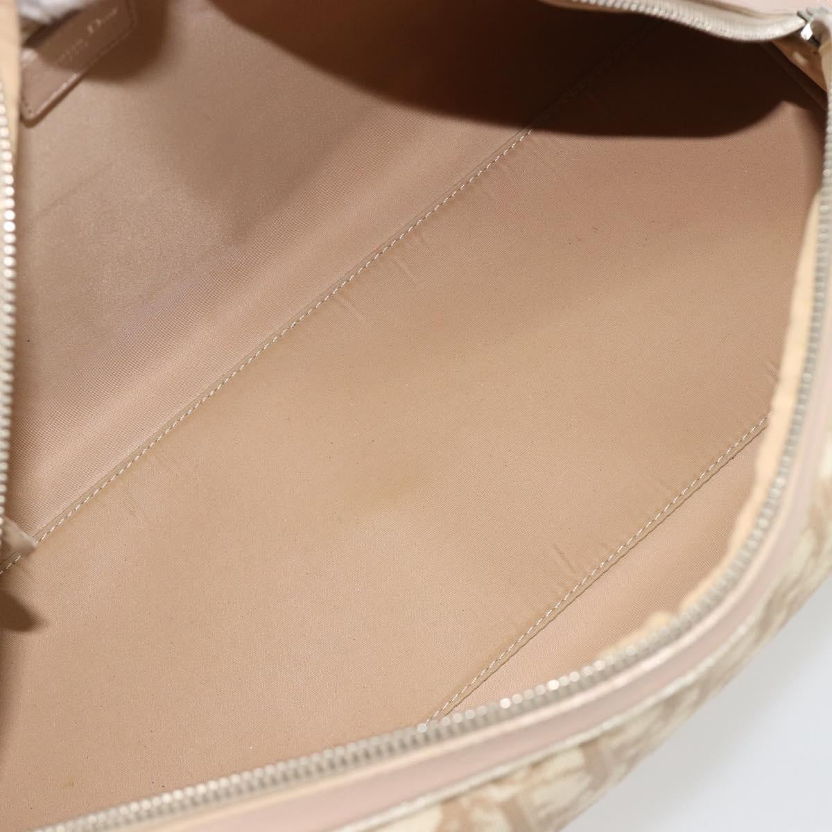 Christian Dior Trotter Canvas Romantic Hand Bag PVC Beige Silver Auth 182103