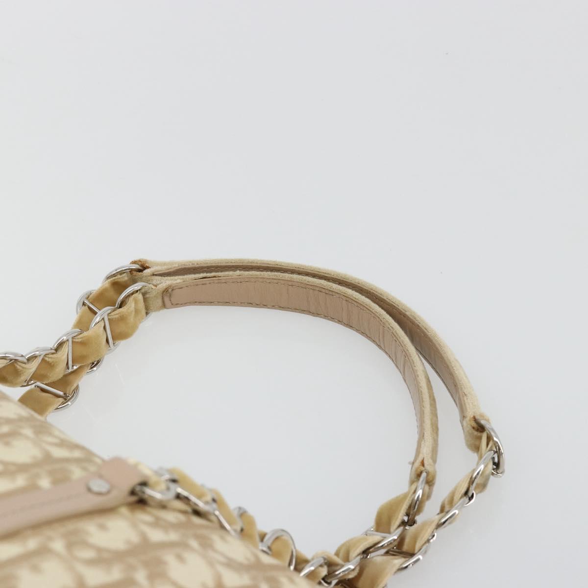 Christian Dior Trotter Canvas Romantic Hand Bag PVC Beige Silver Auth 182103