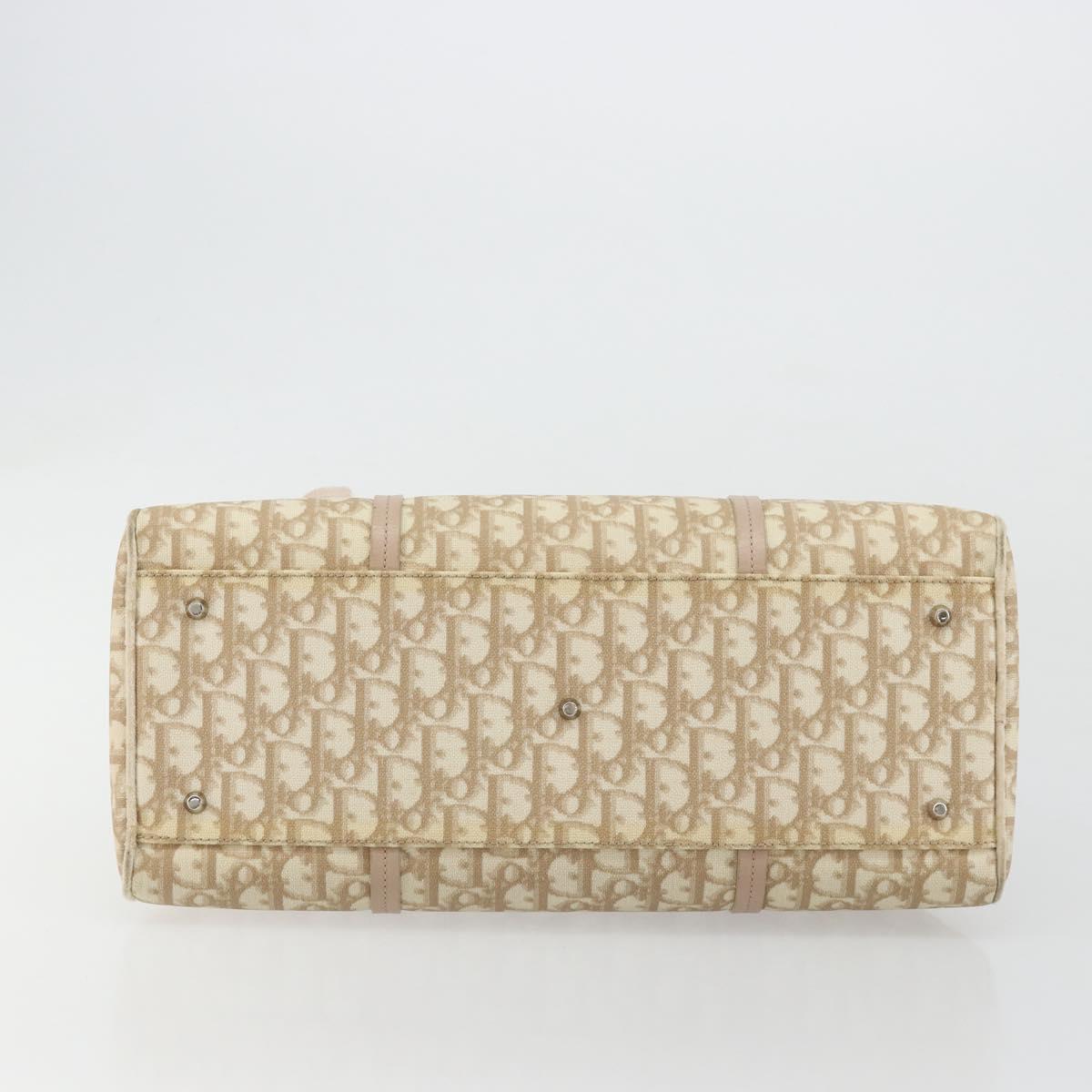 Christian Dior Trotter Canvas Romantic Hand Bag PVC Beige Silver Auth 182103