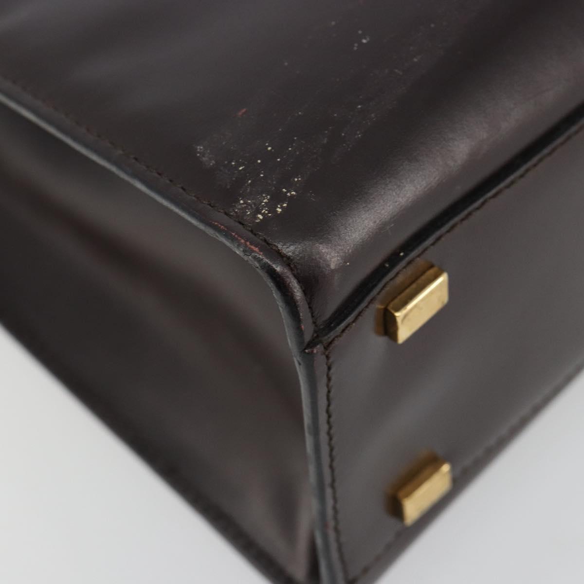 CELINE Hand Bag Leather Brown Gold Auth 182104