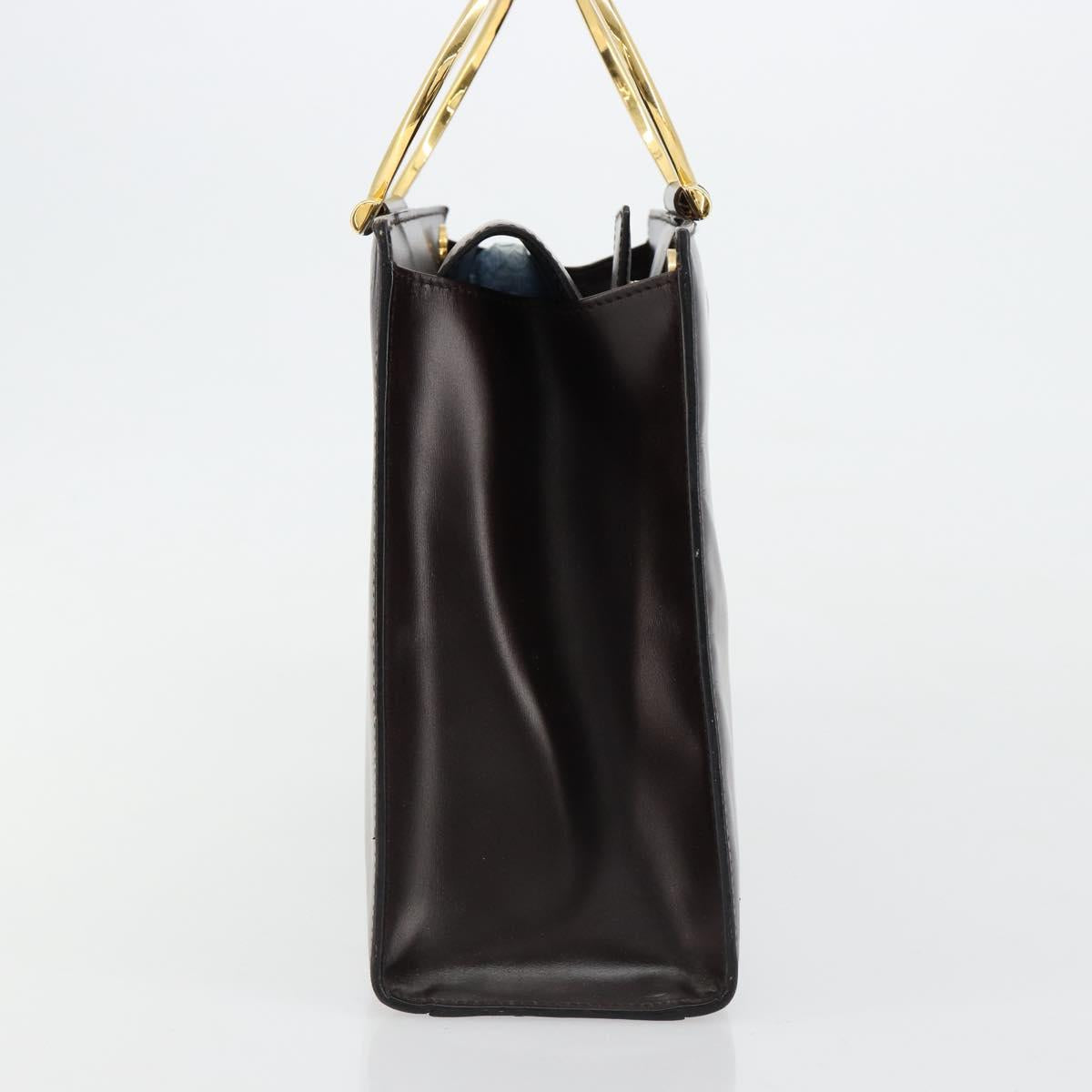 CELINE Hand Bag Leather Brown Gold Auth 182104