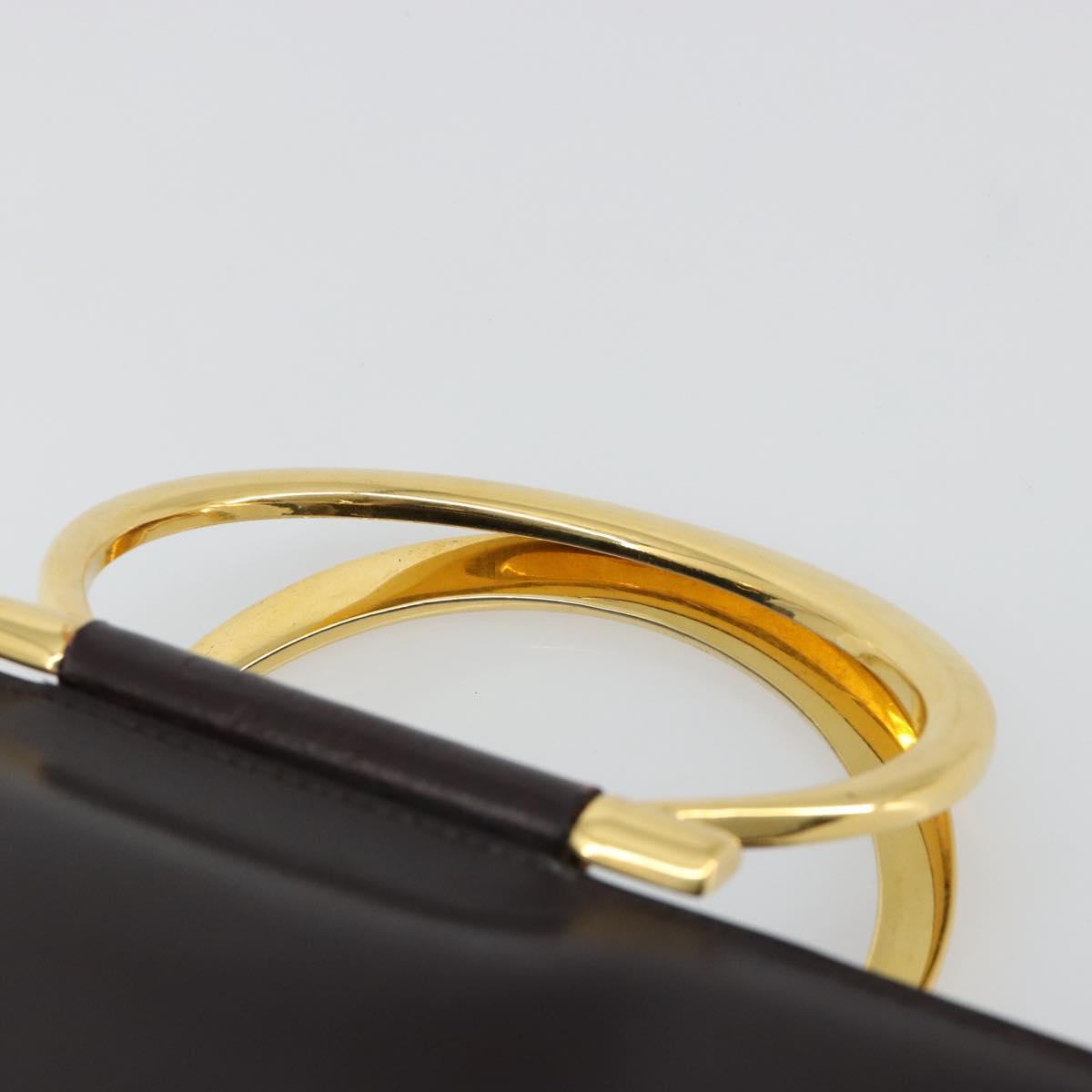 CELINE Hand Bag Leather Brown Gold Auth 182104