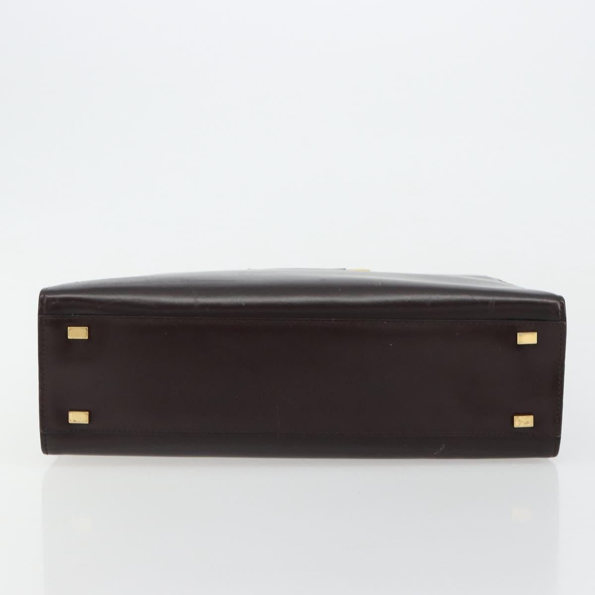 CELINE Hand Bag Leather Brown Gold Auth 182104