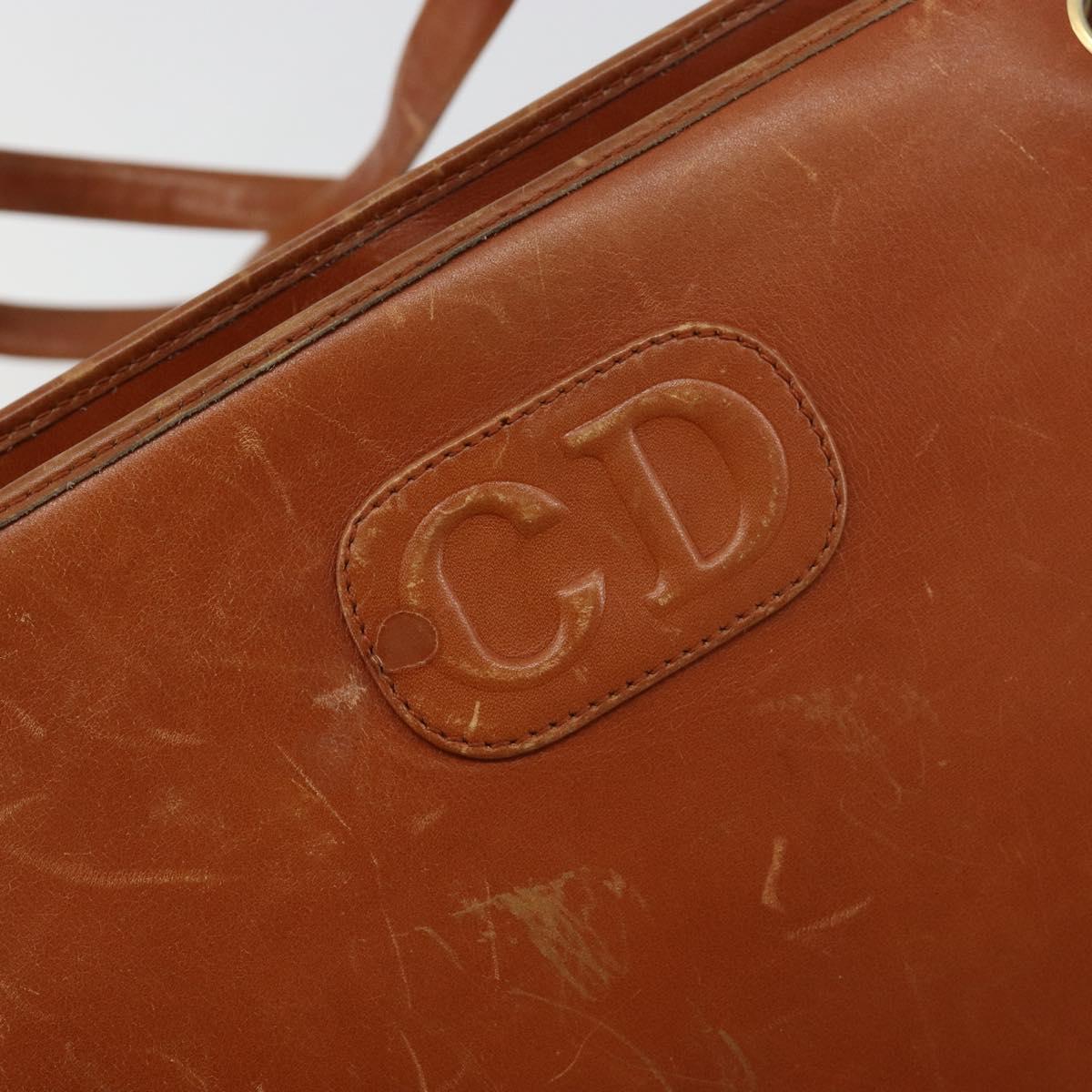 Christian Dior Shoulder Bag Leather Brown Gold Auth 182105