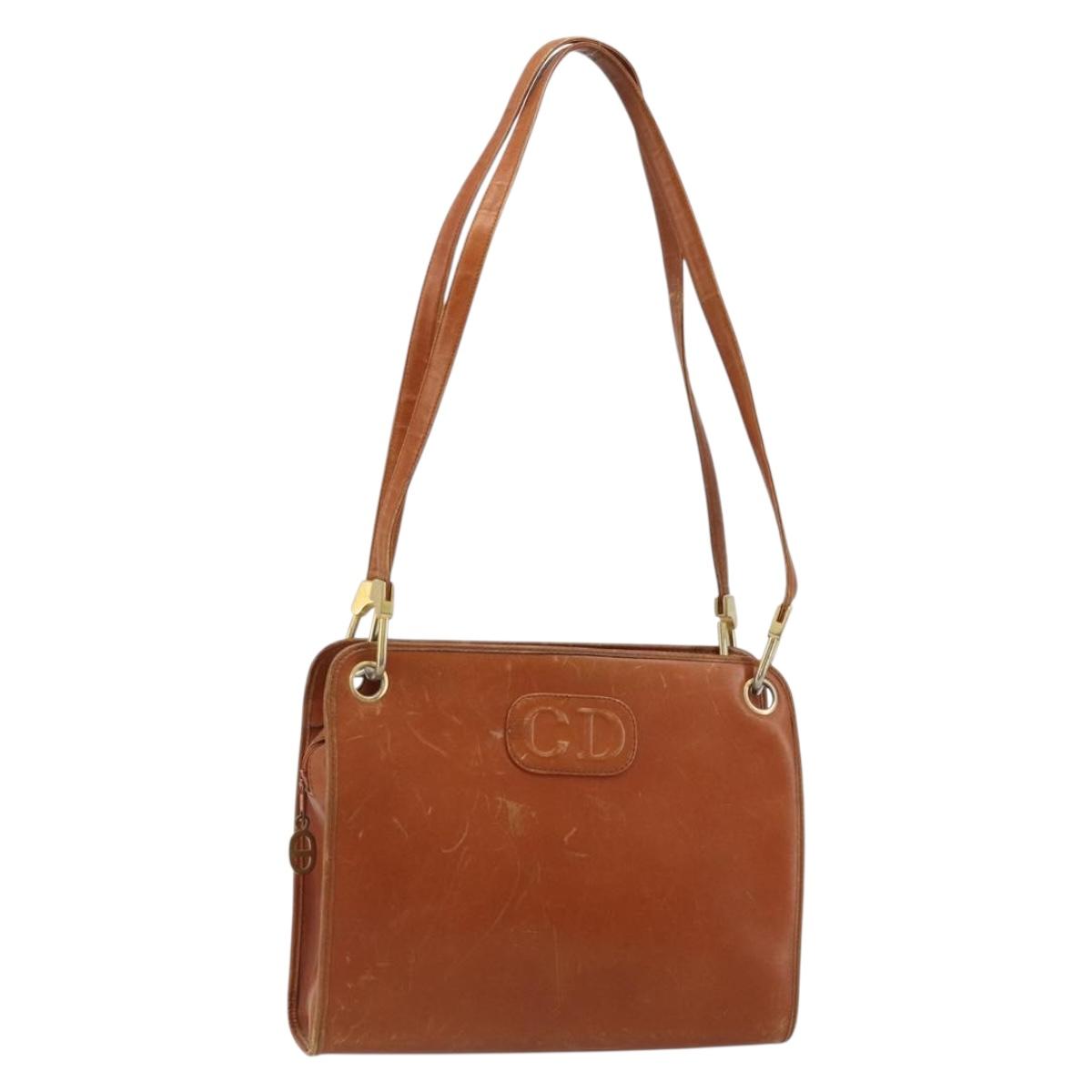 Christian Dior Shoulder Bag Leather Brown Gold Auth 182105