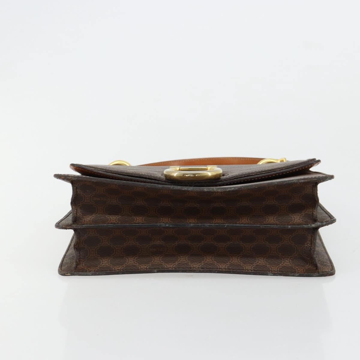 CELINE Macadam Canvas Hand Bag PVC Leather Brown Gold Auth 182108