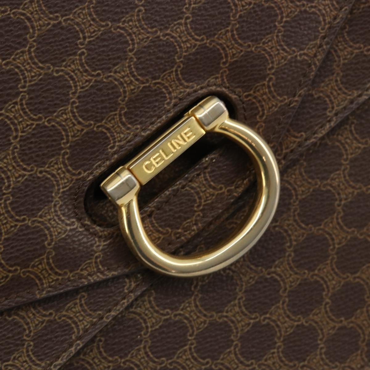 CELINE Macadam Canvas Hand Bag PVC Leather Brown Gold Auth 182108