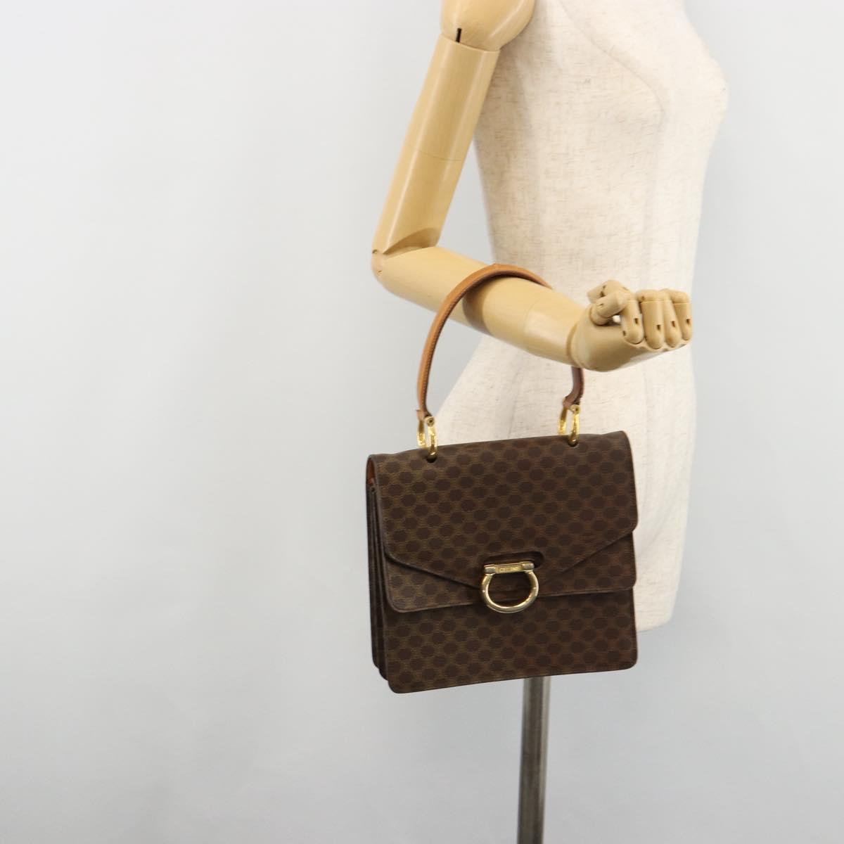 CELINE Macadam Canvas Hand Bag PVC Leather Brown Gold Auth 182108