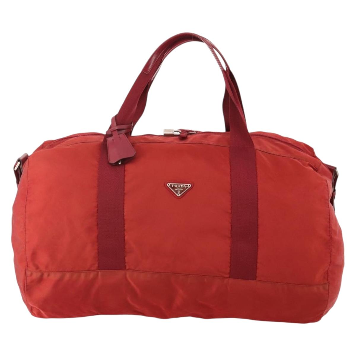 PRADA Boston Bag Nylon 2way Red Silver Auth 182110