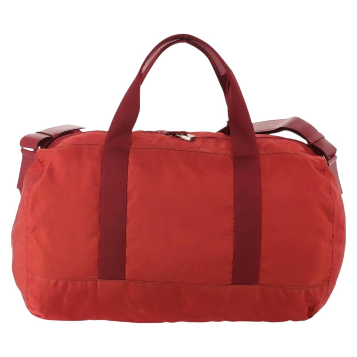 PRADA Boston Bag Nylon 2way Red Silver Auth 182110