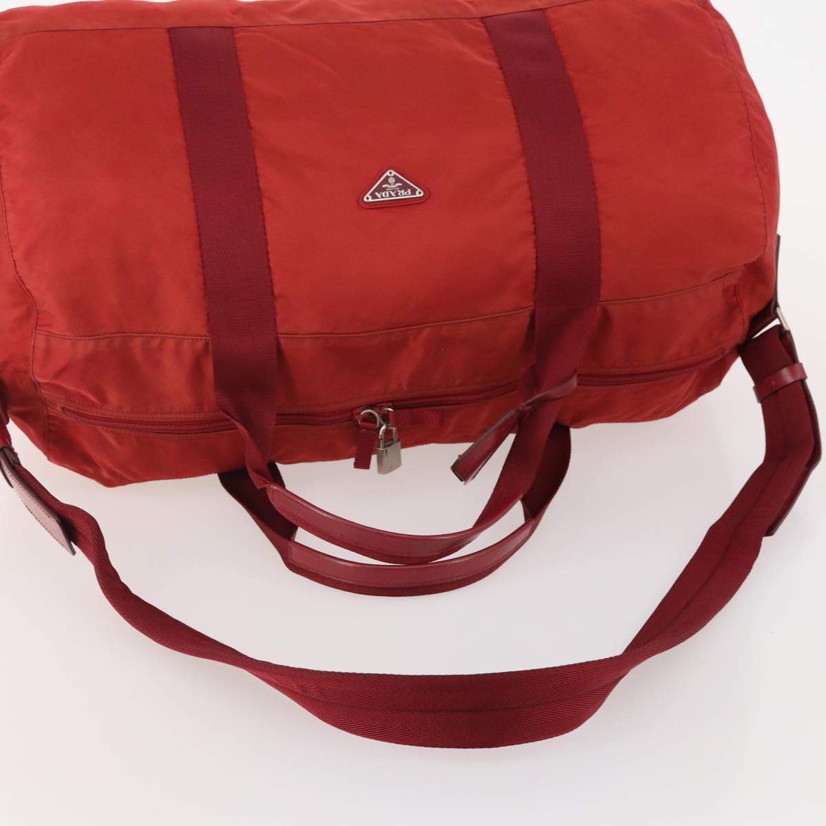 PRADA Boston Bag Nylon 2way Red Silver Auth 182110