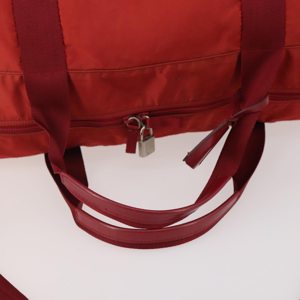 PRADA Boston Bag Nylon 2way Red Silver Auth 182110