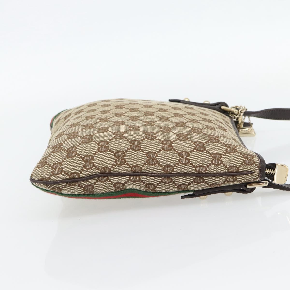 GUCCI GG Canvas Web Sherry Line Shoulder Bag Beige Gold Red 144388 Auth 182113A