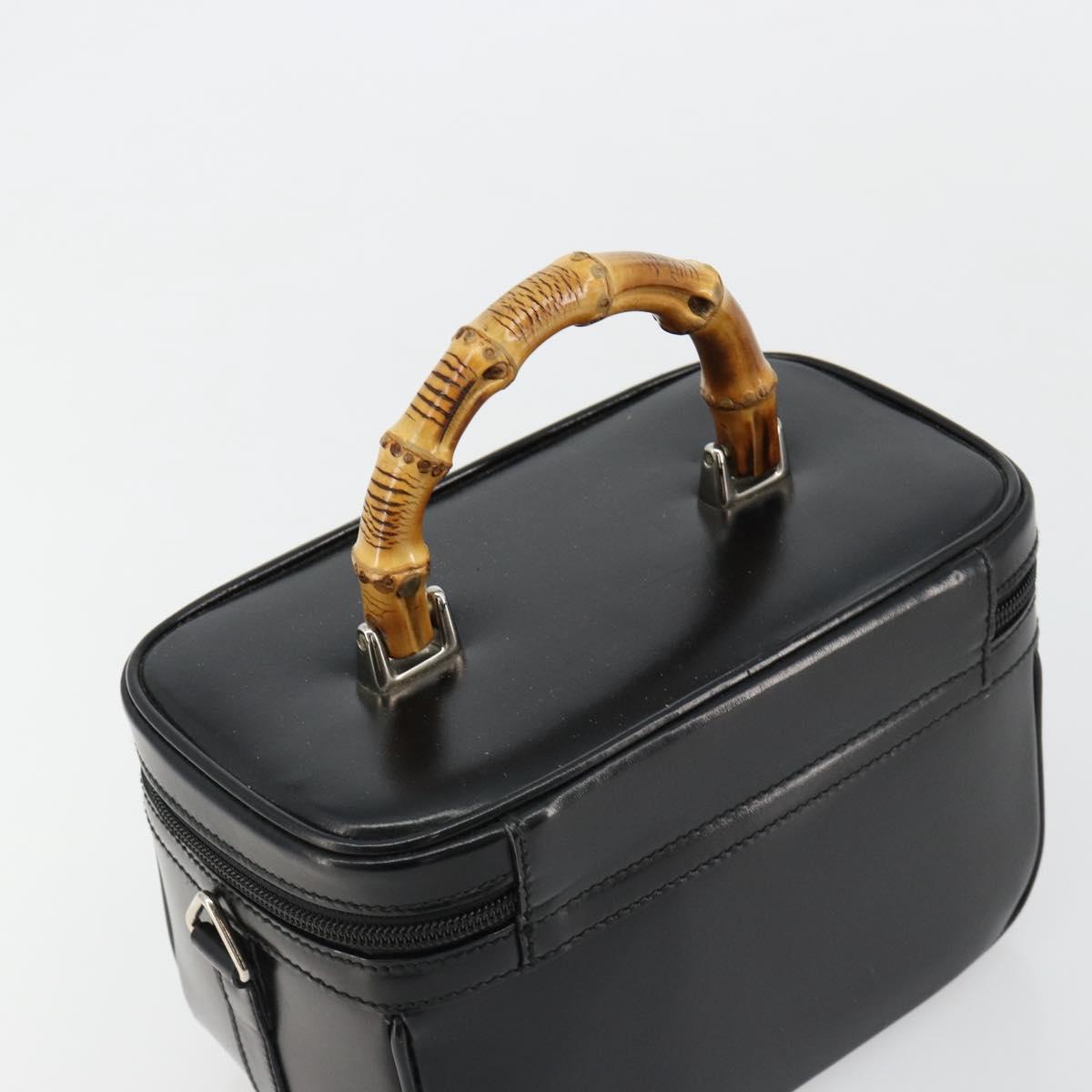 GUCCI Bamboo Vanity Hand Bag Leather Black Silver 013 2122 2490 Auth 182121
