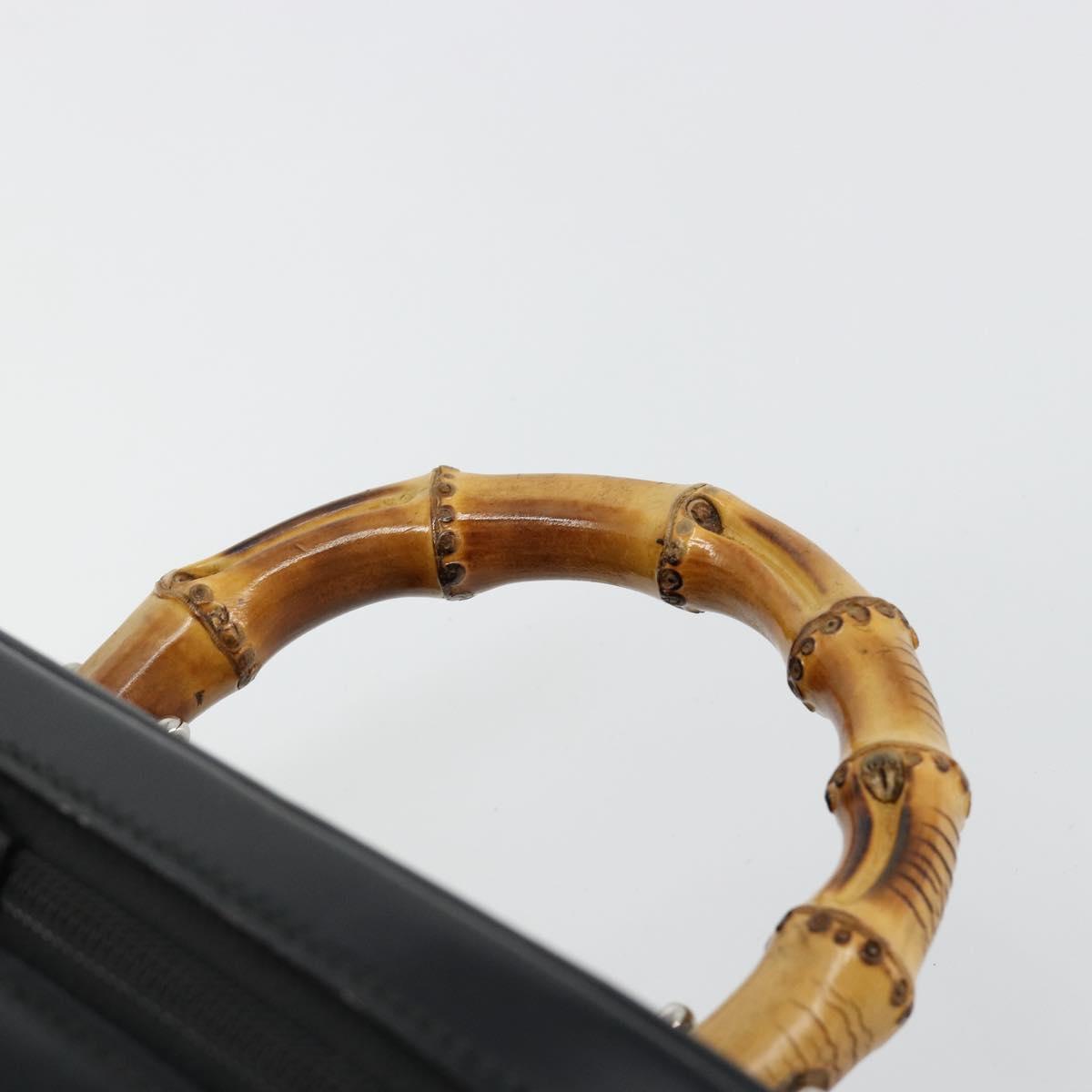 GUCCI Bamboo Vanity Hand Bag Leather Black Silver 013 2122 2490 Auth 182121