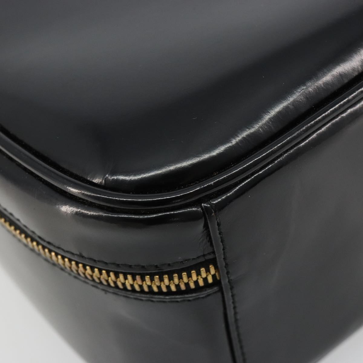 GUCCI Bamboo Vanity Hand Bag Patent leather Black Gold Auth 182122