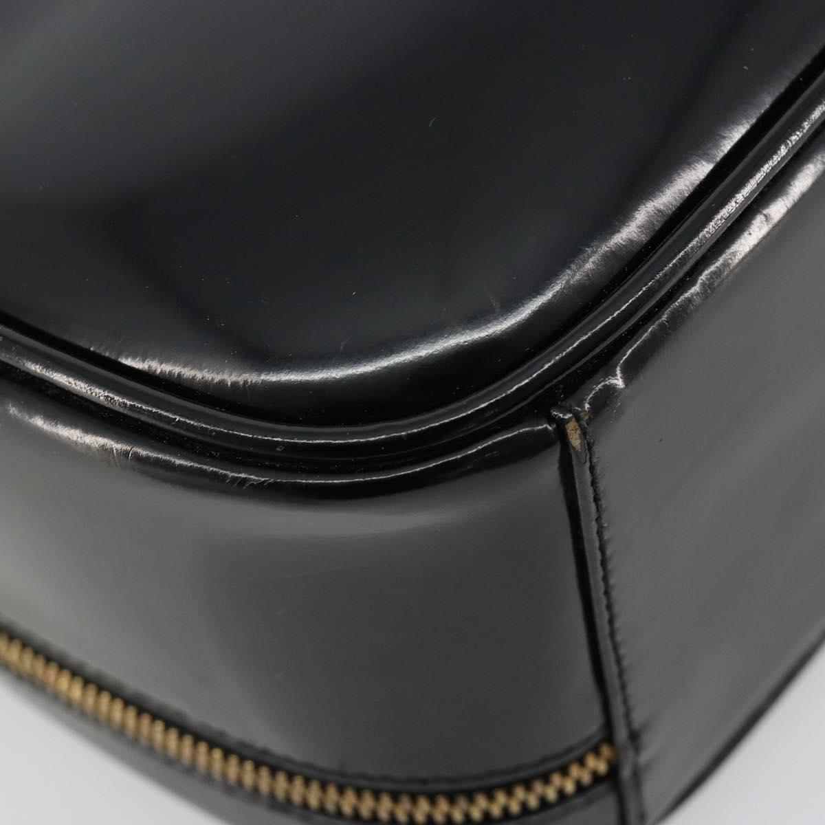 GUCCI Bamboo Vanity Hand Bag Patent leather Black Gold Auth 182122