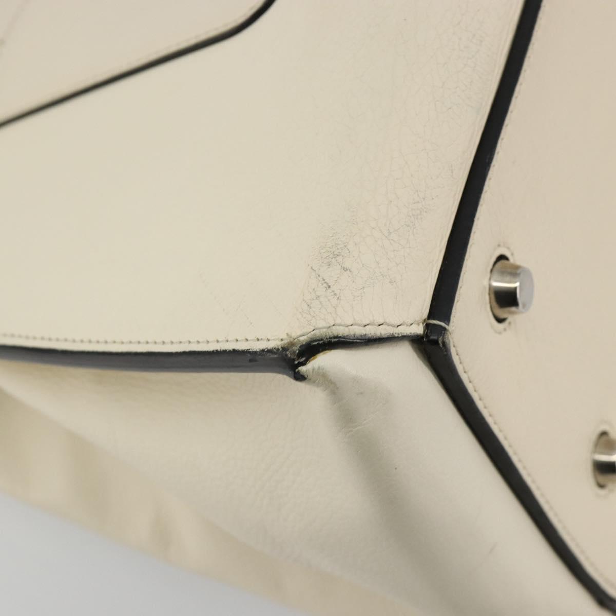 CELINE Hand Bag Leather White Silver Auth 182125A