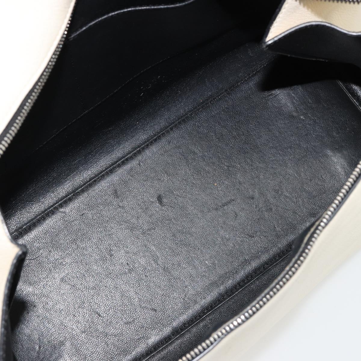 CELINE Hand Bag Leather White Silver Auth 182125A