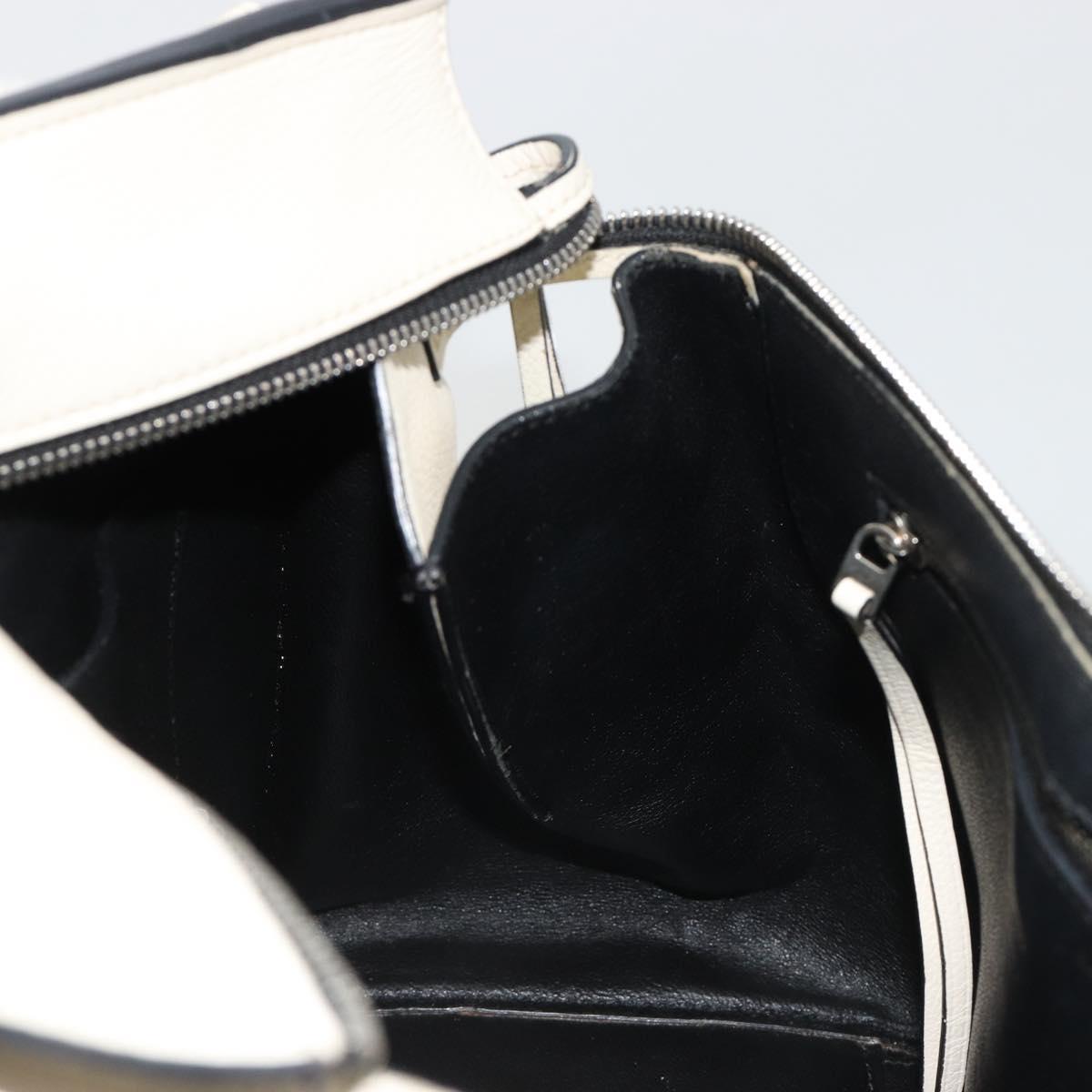 CELINE Hand Bag Leather White Silver Auth 182125A