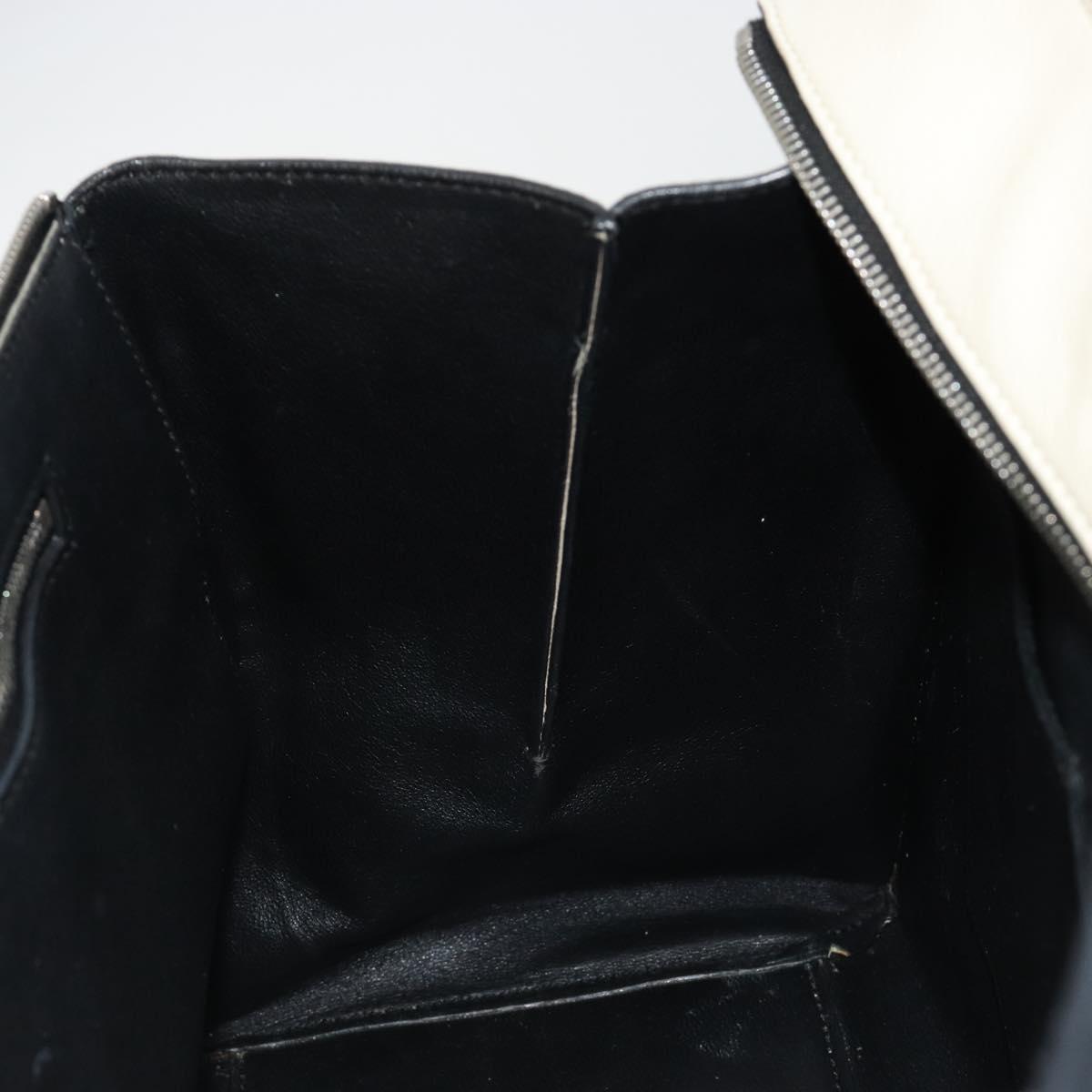 CELINE Hand Bag Leather White Silver Auth 182125A