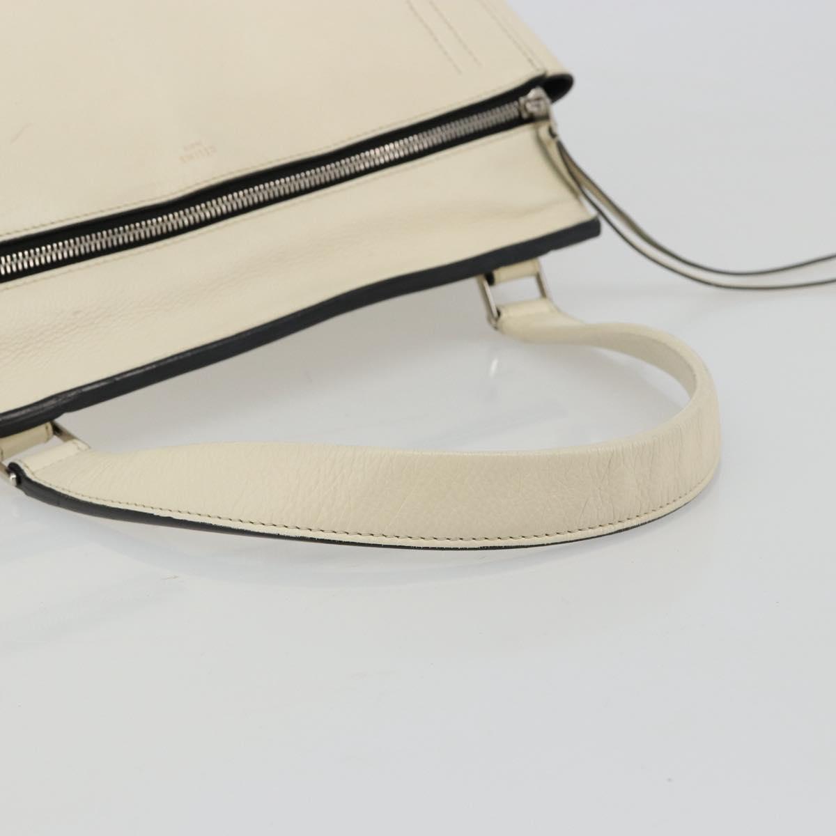 CELINE Hand Bag Leather White Silver Auth 182125A