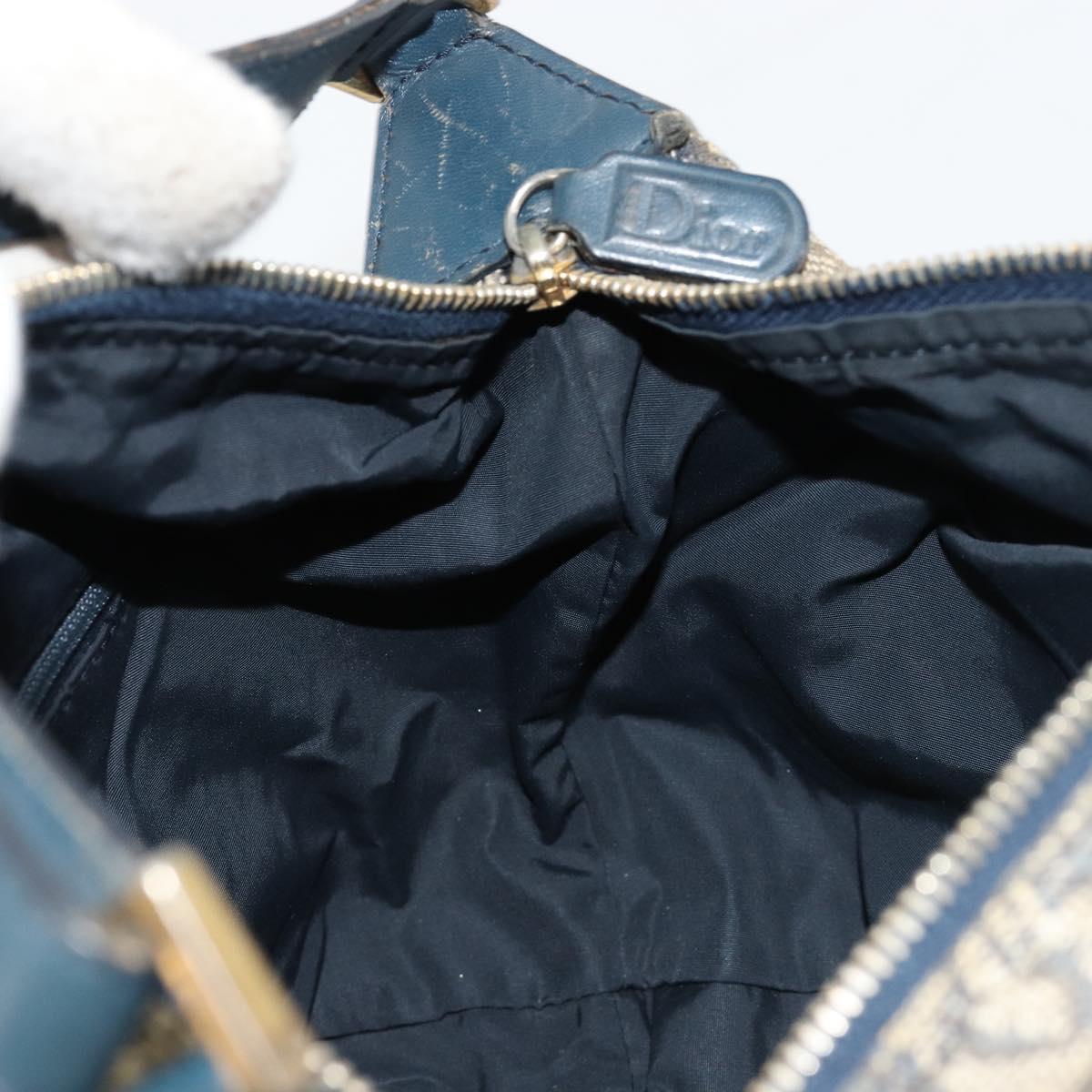 Christian Dior Trotter Canvas Hand Bag Navy Gold Auth 182127