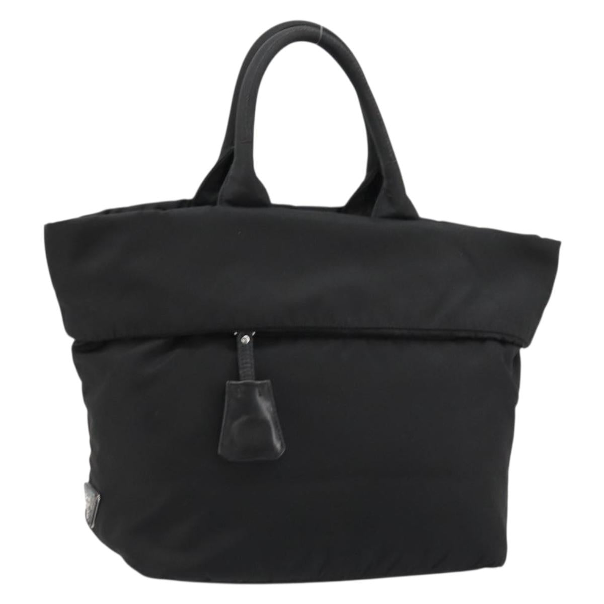 PRADA Reversible Hand Bag Nylon Black Silver Auth 182129A