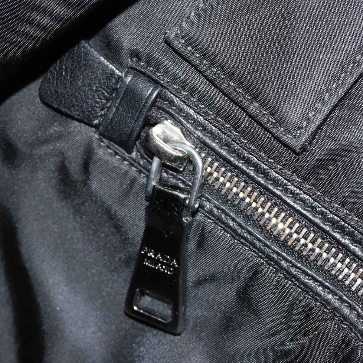 PRADA Reversible Hand Bag Nylon Black Silver Auth 182129A