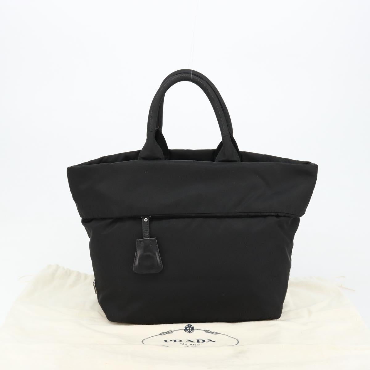 PRADA Reversible Hand Bag Nylon Black Silver Auth 182129A