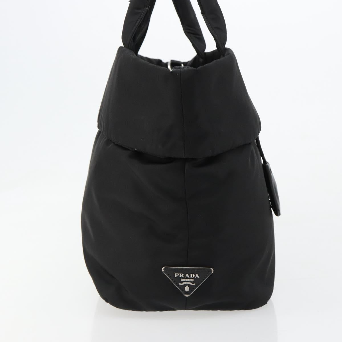 PRADA Reversible Hand Bag Nylon Black Silver Auth 182129A