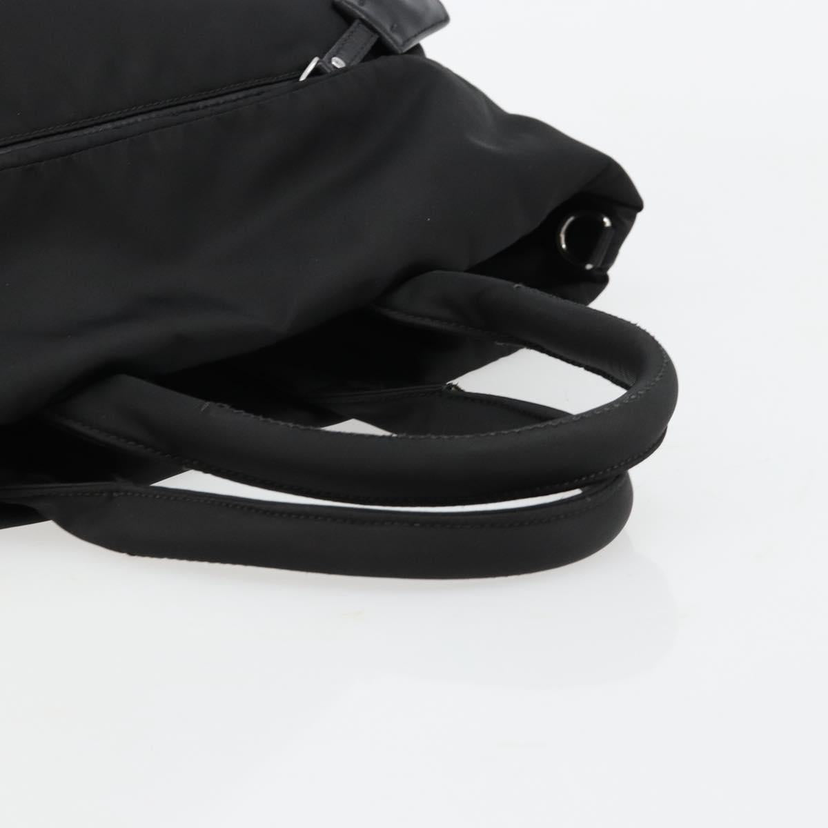PRADA Reversible Hand Bag Nylon Black Silver Auth 182129A