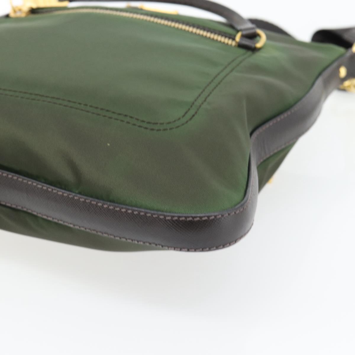 PRADA Shoulder Bag Nylon Green Gold Auth 182130