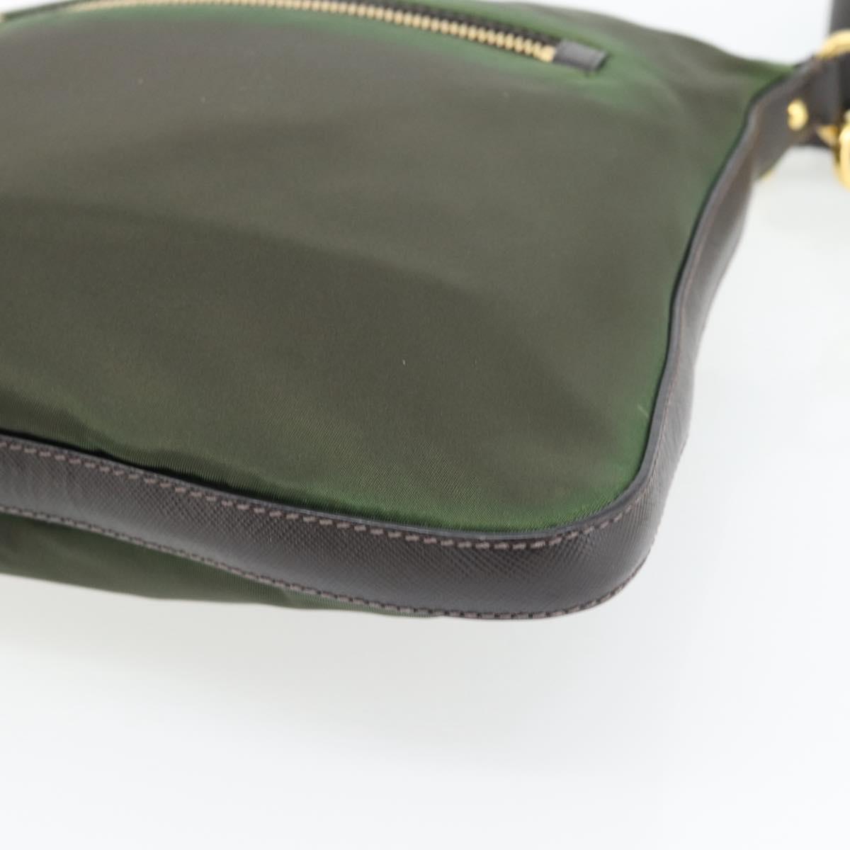 PRADA Shoulder Bag Nylon Green Gold Auth 182130