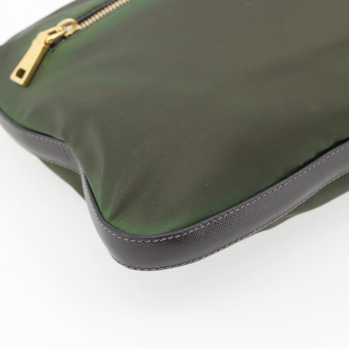 PRADA Shoulder Bag Nylon Green Gold Auth 182130