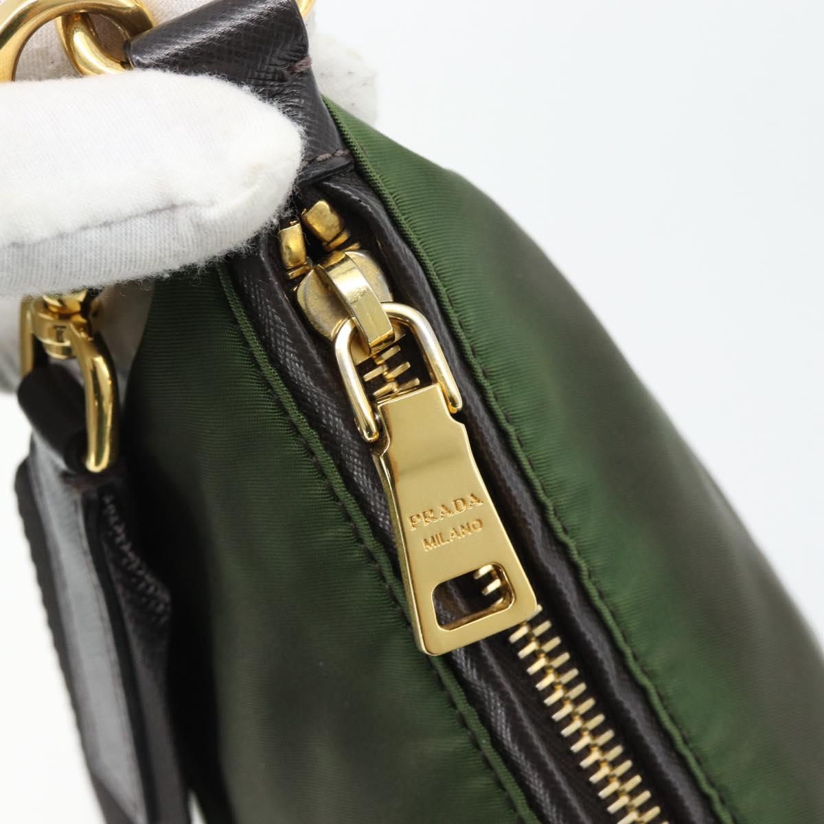 PRADA Shoulder Bag Nylon Green Gold Auth 182130