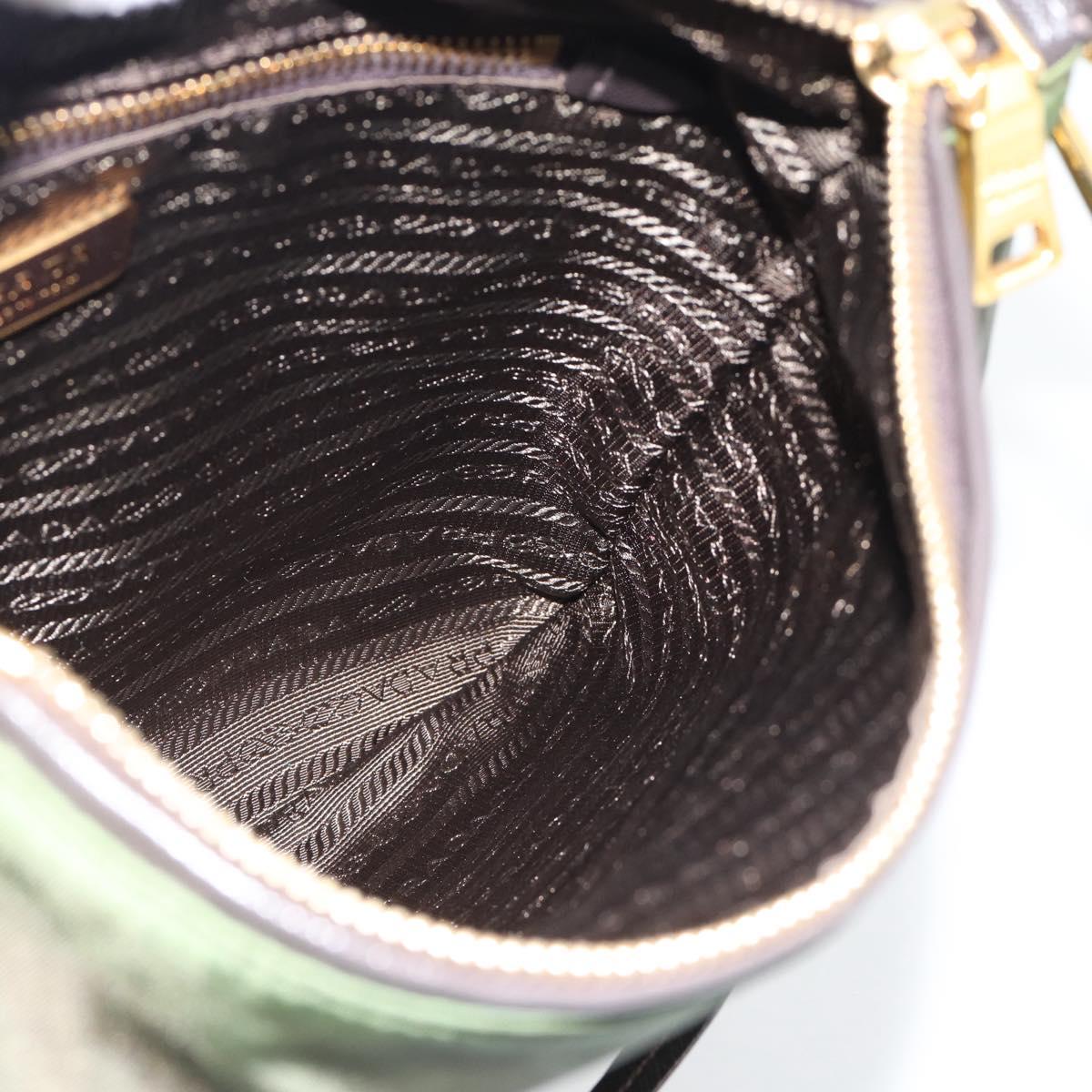 PRADA Shoulder Bag Nylon Green Gold Auth 182130