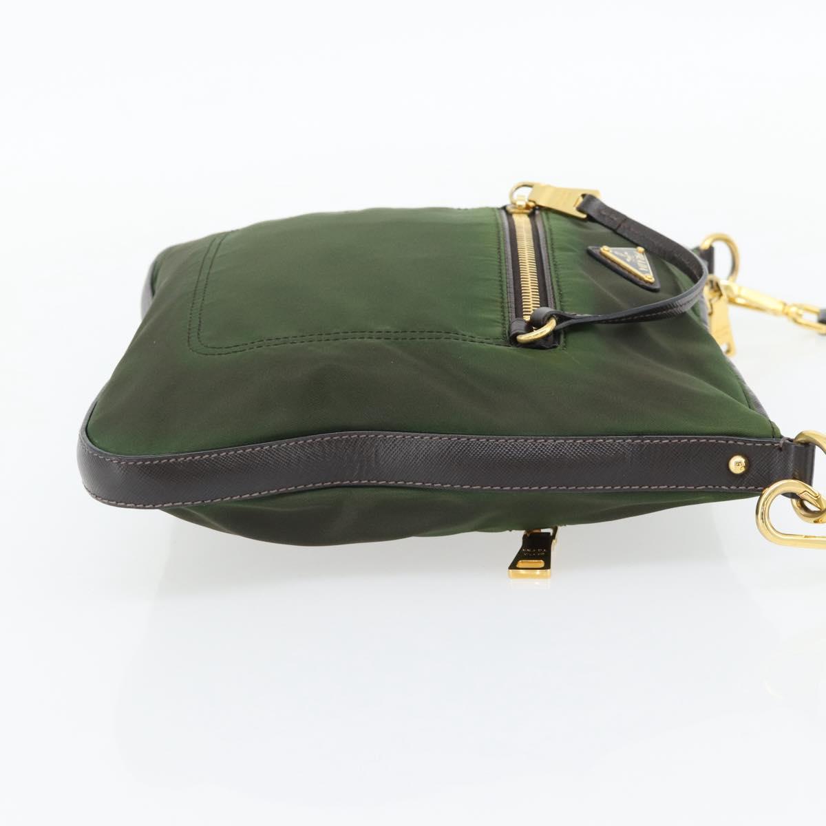 PRADA Shoulder Bag Nylon Green Gold Auth 182130