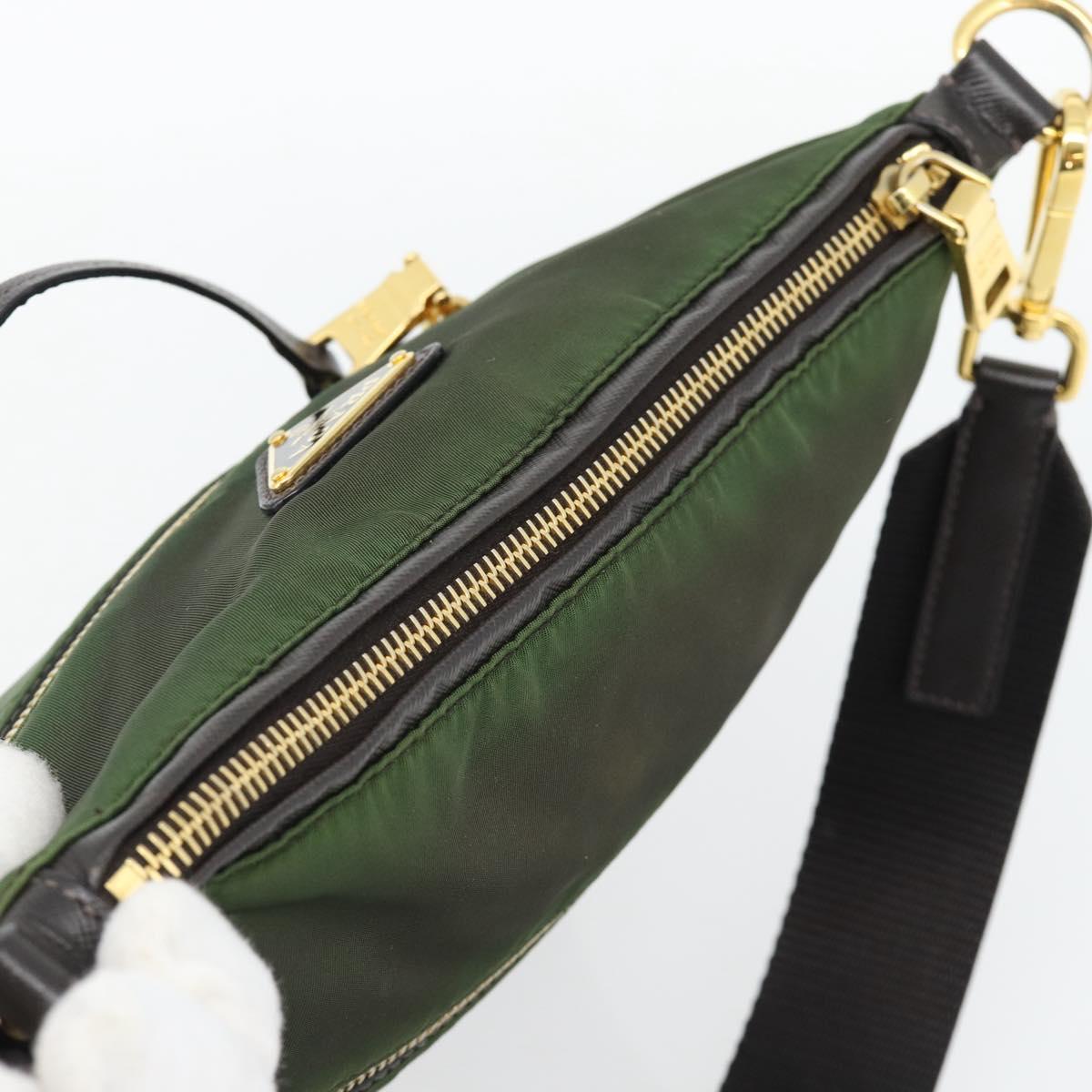 PRADA Shoulder Bag Nylon Green Gold Auth 182130