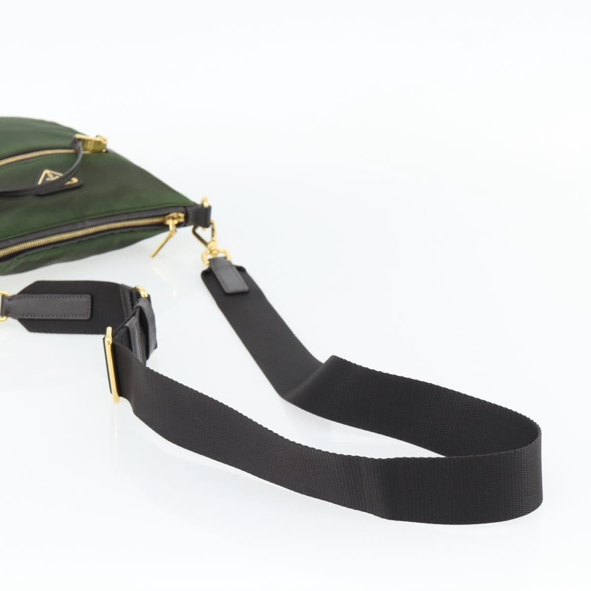 PRADA Shoulder Bag Nylon Green Gold Auth 182130