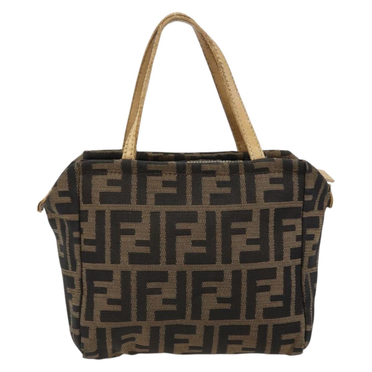FENDI Zucca Canvas Hand Bag Black Brown Auth 182132