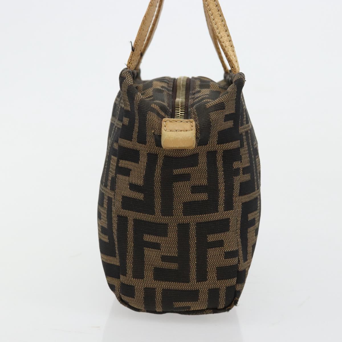 FENDI Zucca Canvas Hand Bag Black Brown Auth 182132
