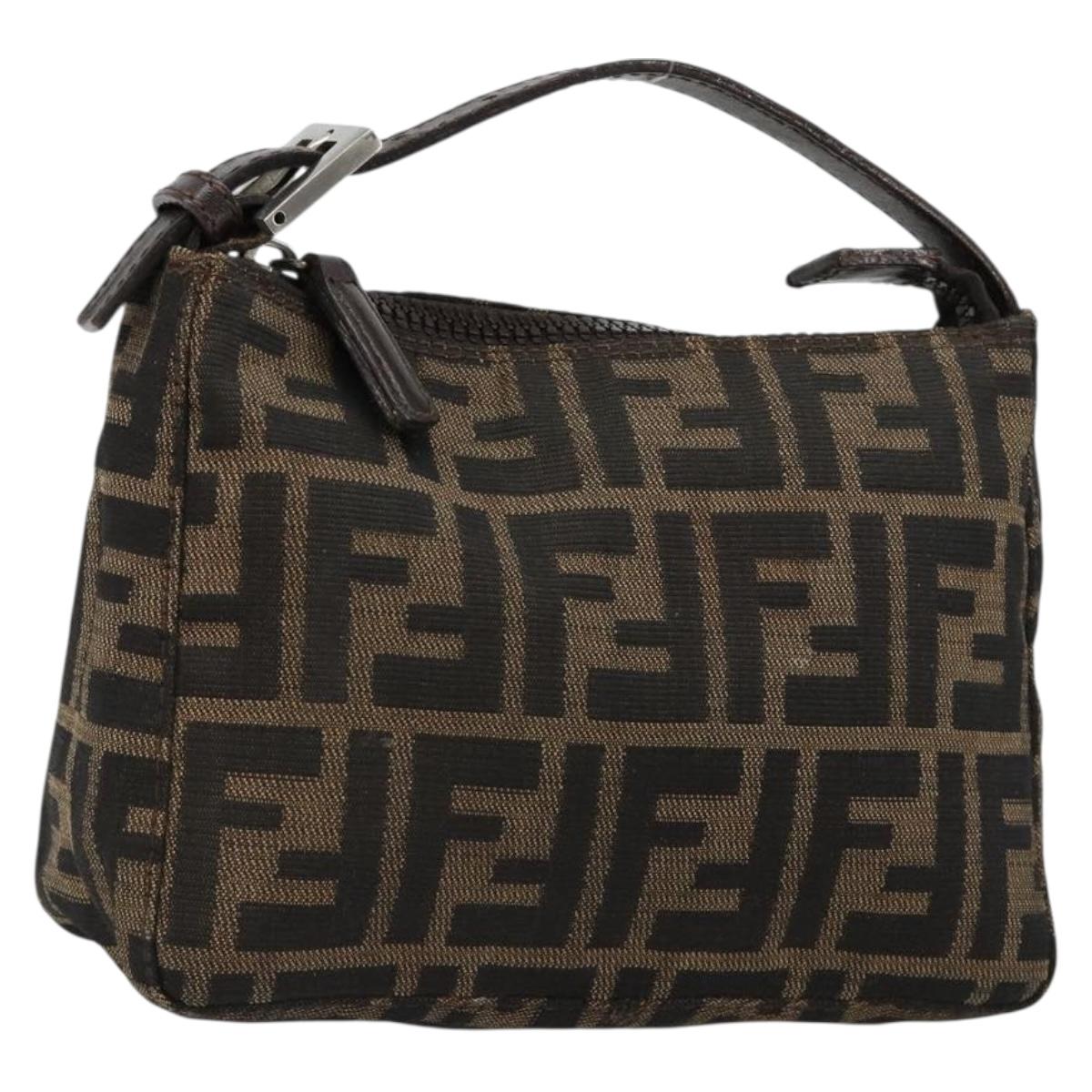 FENDI Zucca Canvas Accessory Pouch Black Brown Auth 182133