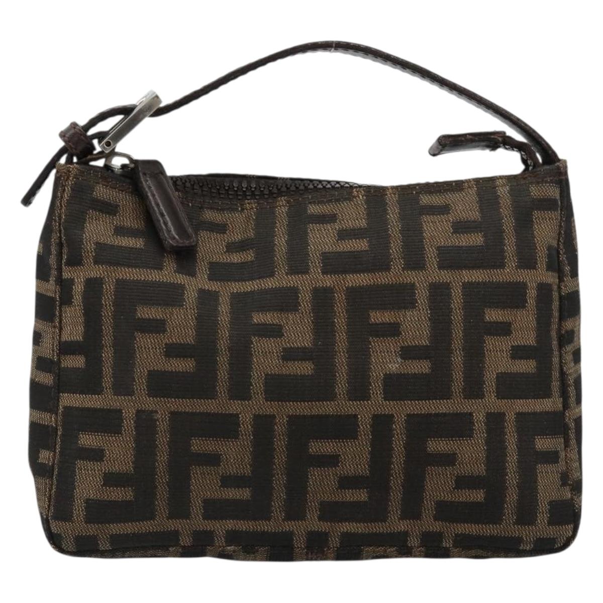 FENDI Zucca Canvas Accessory Pouch Black Brown Auth 182133