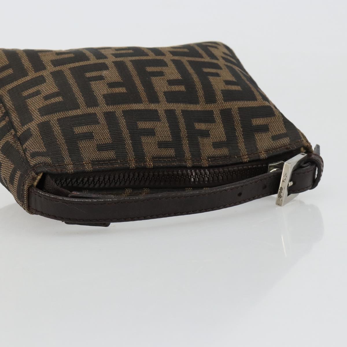 FENDI Zucca Canvas Accessory Pouch Black Brown Auth 182133
