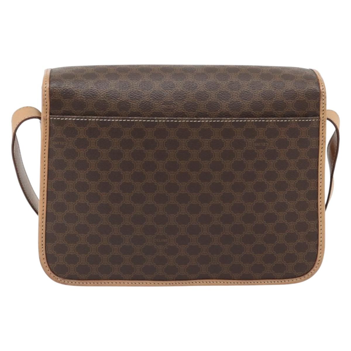 CELINE Macadam Canvas Shoulder Bag PVC Leather Brown Gold Auth 182134A