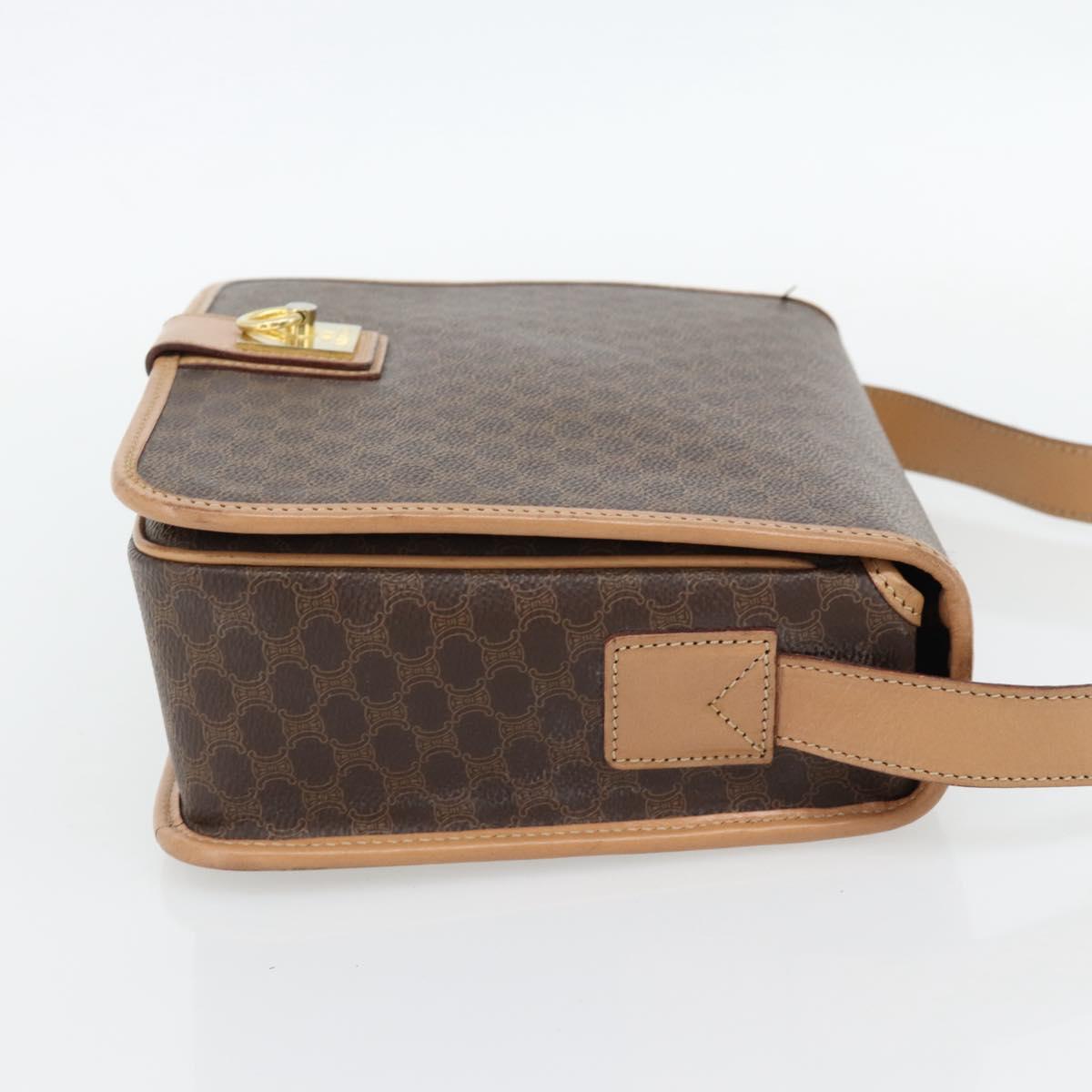 CELINE Macadam Canvas Shoulder Bag PVC Leather Brown Gold Auth 182134A